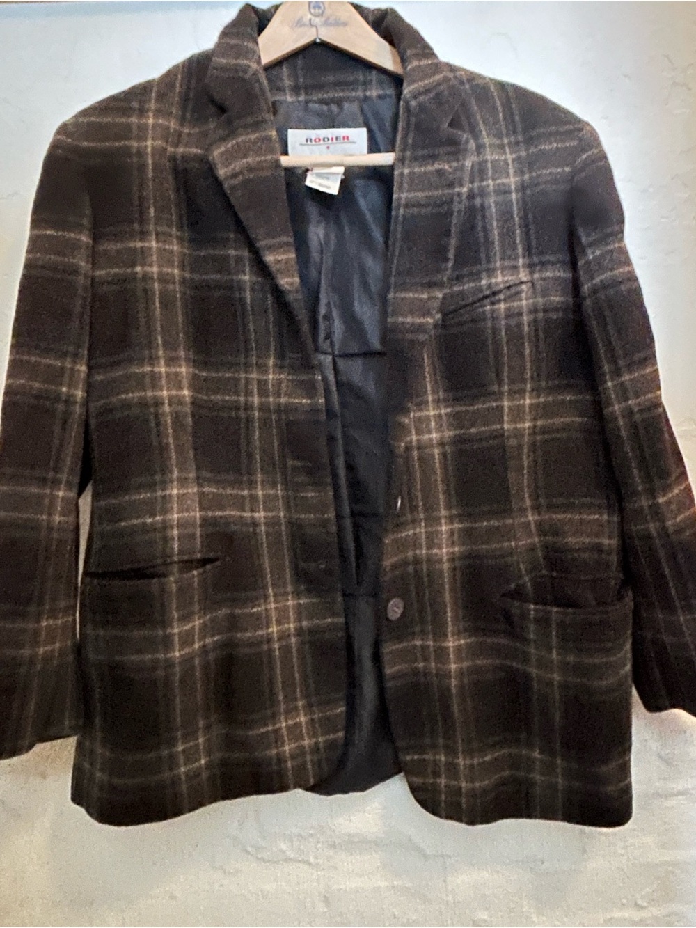 RODIER Brown Plaid Wool Blend Blazer Jacket